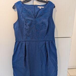 Boden Ada Blue Embroidered Midi Dress Sz 14